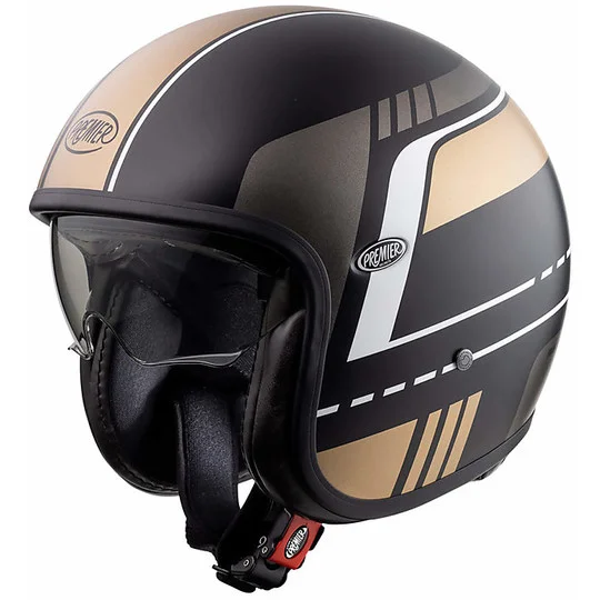 Casco Moto Jet Vintage In Fibra Premier VINTAGE EVO BL19 BM Nero Oro Opaco Sconto