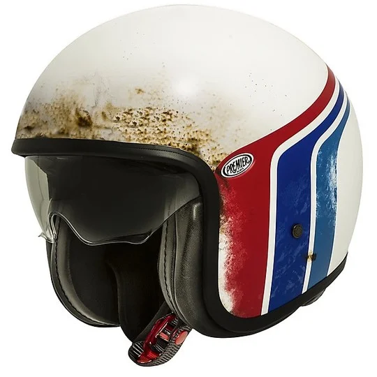 Popolare Casco Moto Jet Vintage in Fibra Premier VINTAGE EVO BTR 8 BM Bianco Opaco
