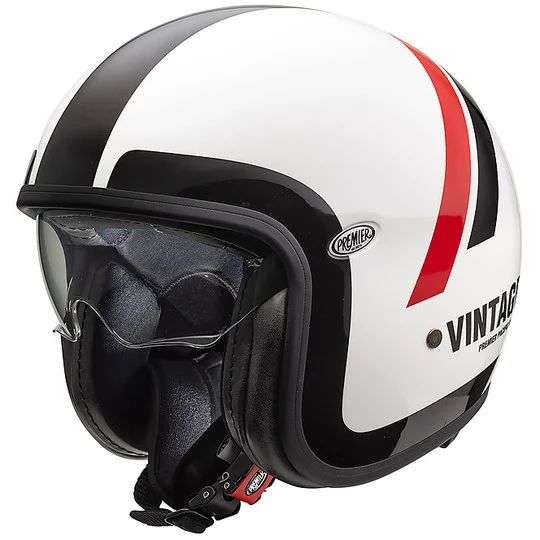 A Buon Prezzo Casco Moto Jet Vintage In Fibra Premier VINTAGE EVO DO8 Bianco Rosso