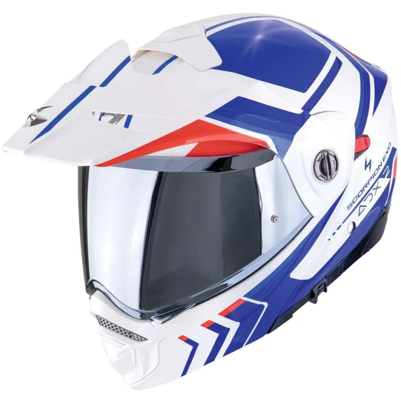 Casco Moto Modulare Adventure P/J Scorpion ADX 2 LEWIS Bianco Blu Rosso Sconto