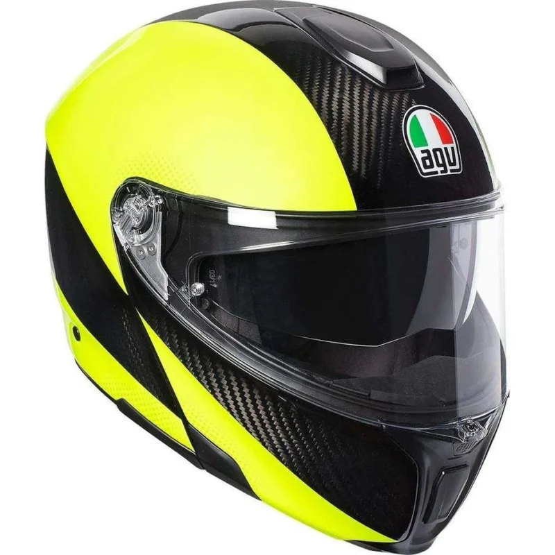 Popolare Casco Moto Modulare in Carbonio AGV Sportmodular Multi Carbon Giallo Fluo