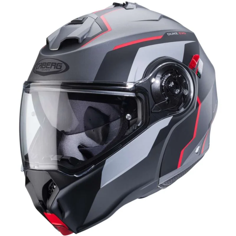 Prezzo Basso Casco Moto Modulare Omologato P/J Caberg DUKE EVO MOVE Grigio Opaco Nero Rosso
