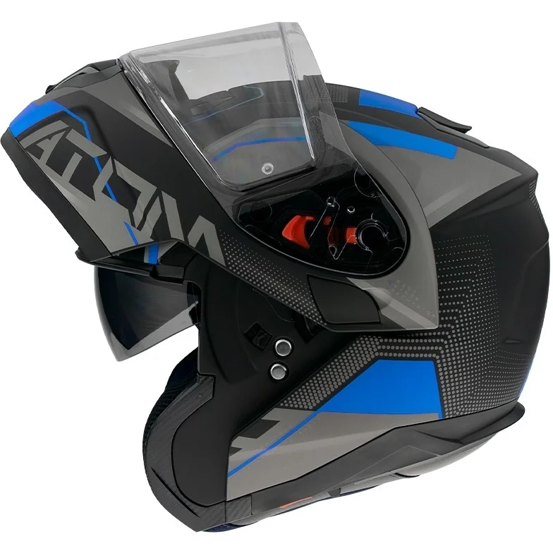 Prezzo Ridotto Casco Moto Modulare Omologato P/J Mt Helmet ATOM QUARK A7 Nero Opaco Blu