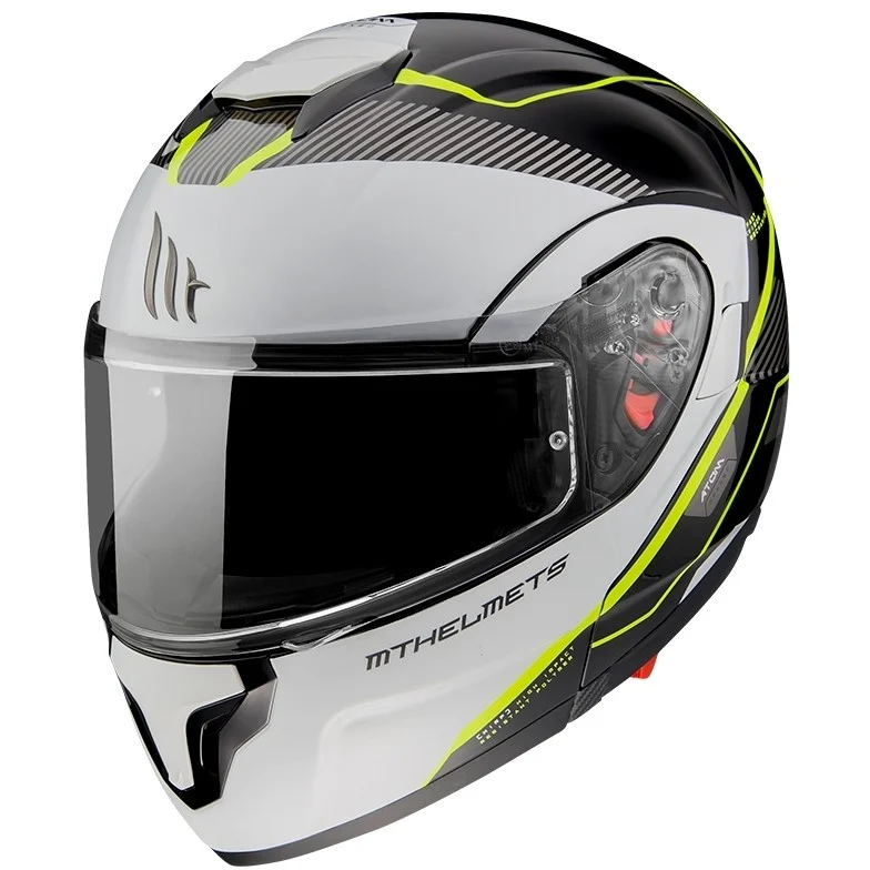 Casco Moto Modulare Omologato P/J Mt Helmet ATOM sv OPENED B3 Bianco Giallo Fluo Lucido Nuovo Arrivo