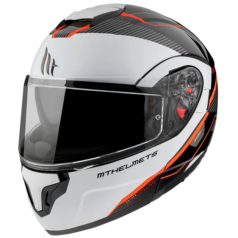 Spedizione Gratuita Casco Moto Modulare Omologato P/J Mt Helmet ATOM sv OPENED B5 Bianco Nero Rosso Lucido