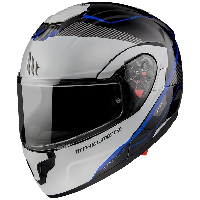 Più Venduto Casco Moto Modulare Omologato P/J Mt Helmet ATOM sv OPENED B7 Bianco Nero Blu Lucido