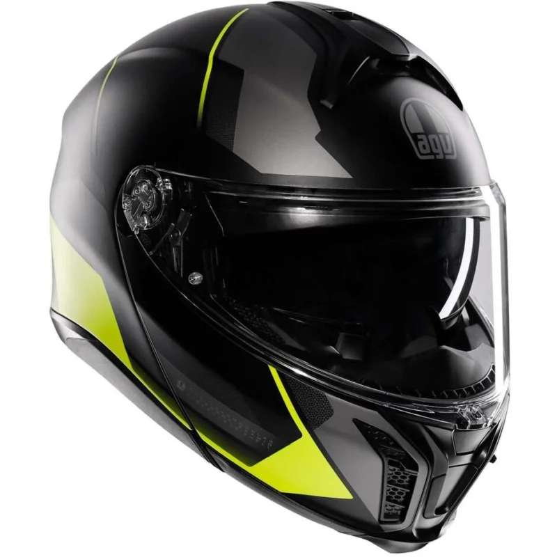 Popolare Casco Moto Modulare P/J Agv TOURMODULAR PERCEPTION Opaco Nero Giallo Fluo