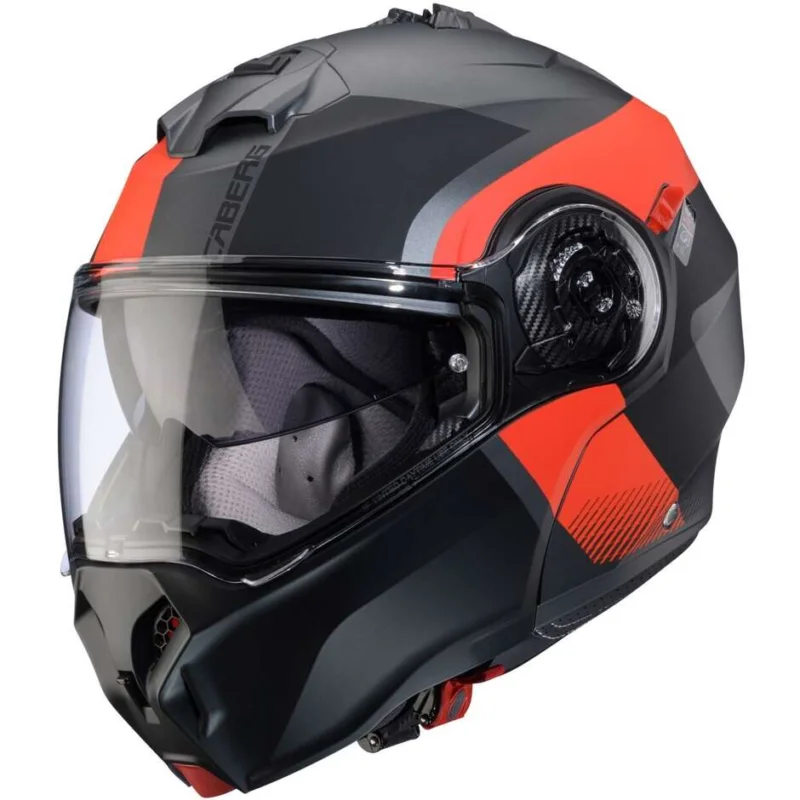Popolare Casco Moto Modulare P/J Caberg DUKE EVO INDY Opaco Gun Metal Rosso Fluo Nero
