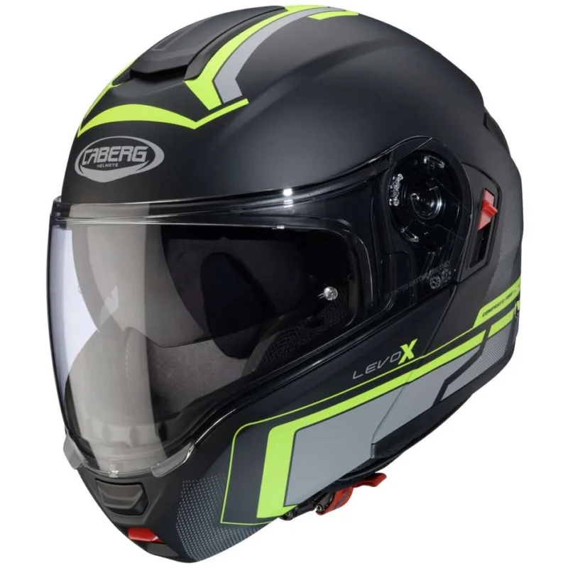 Popolare Casco Moto Modulare P/J CabergLEVO X ELITE Opaco Nero Grigio Giallo Fluo