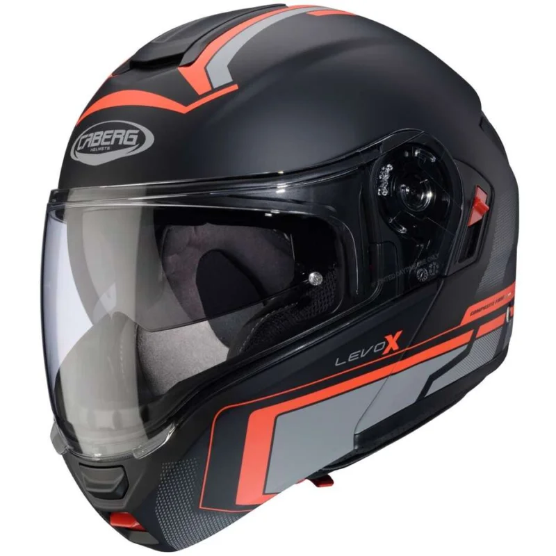 Prezzo Conveniente Casco Moto Modulare P/J CabergLEVO X ELITE Opaco Nero Grigio Rosso Fluo