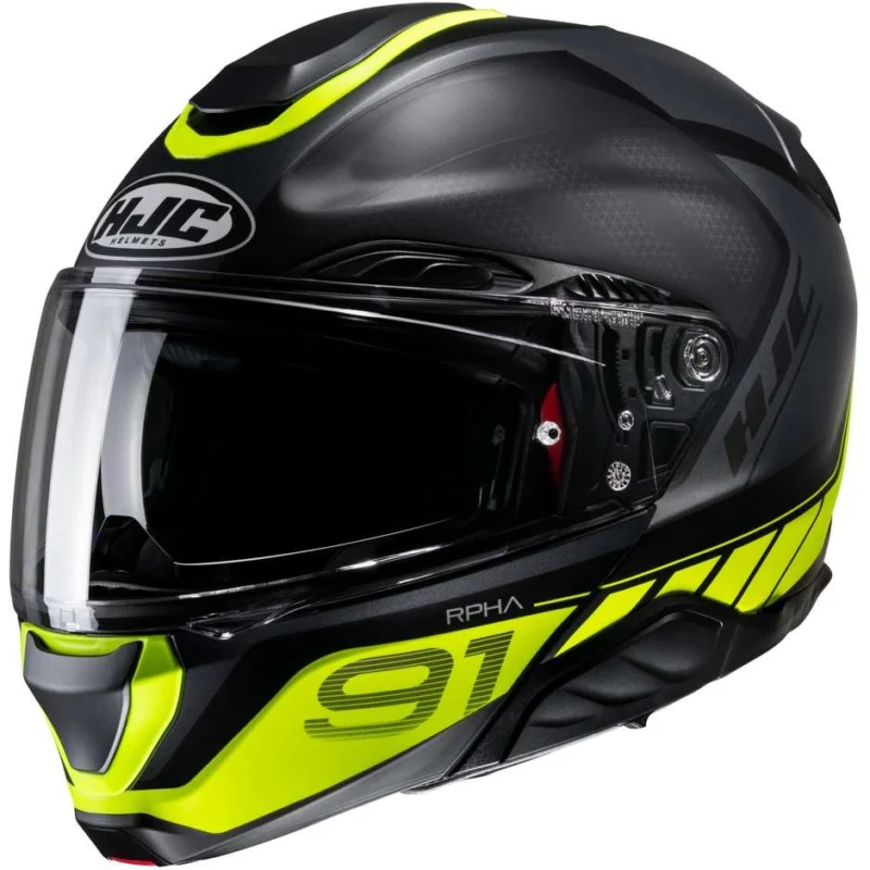 Casco Moto Modulare P/J Hjc RPHA 91 RAFINO MC3HSF Nero Opaco Giallo Fluo Subito Disponibile
