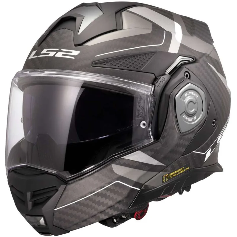 Professionale Casco Moto Modulare P/J in Carbonio LS2 FF901 ADVANT X C HORIZON Silver Grigio