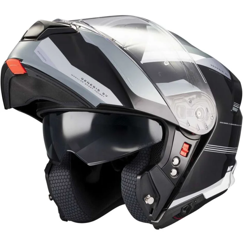 Casco Moto Modulare P/J Mt Helmets GENESIS SV RACCOON B12 Grigio Nero Lucido Occasione Imperdibile