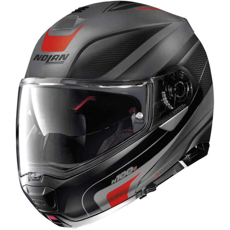 Occasione Casco Moto Modulare P/J Nolan N100-5 ORBITER N-Com 068 Lava Grey Rosso Opaco