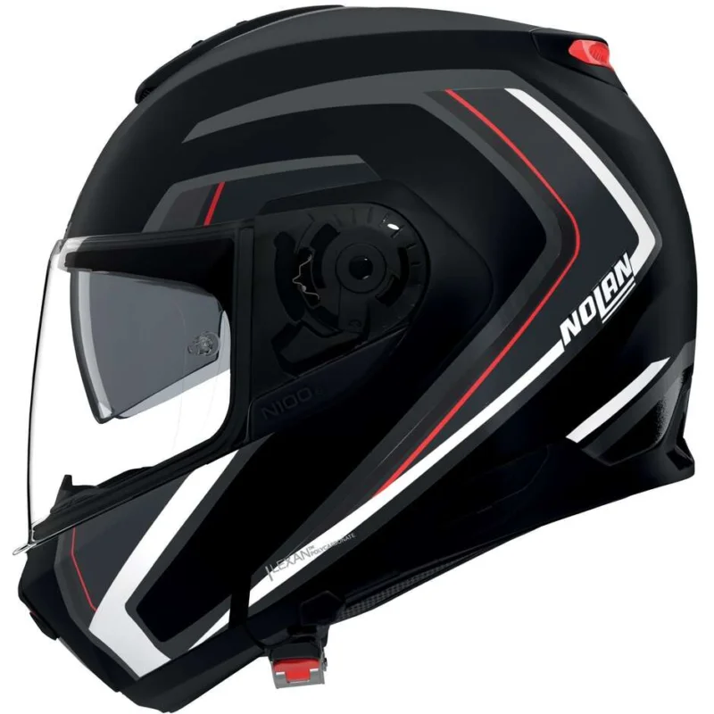 Casco Moto Modulare P/J Nolan N100-6 RADIANTE 357 Nero Argento Rosso Matte FInish Prezzo Basso