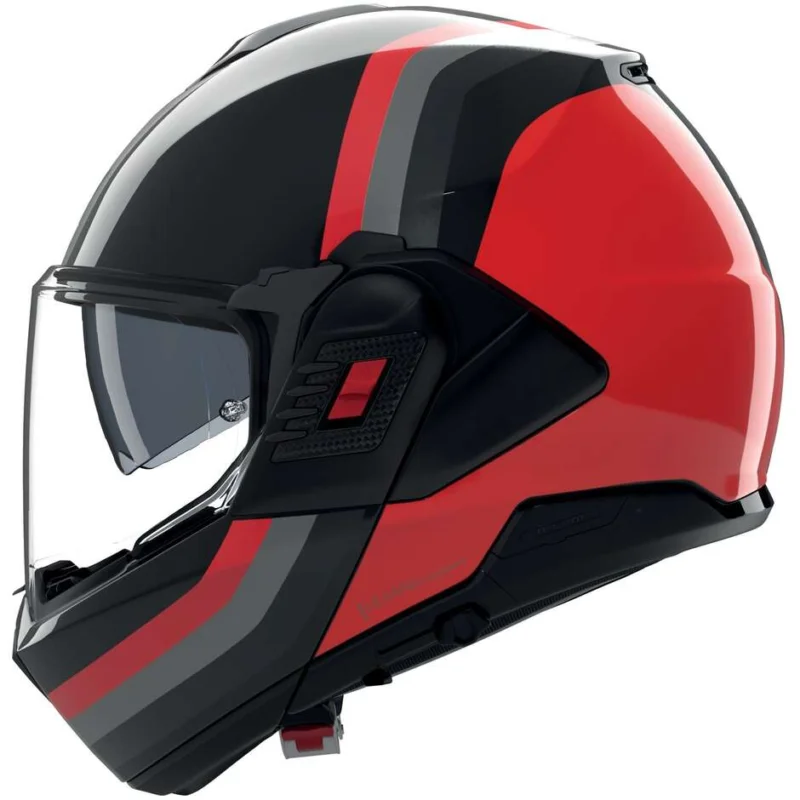 Casco Moto Modulare P/J Nolan N120-1 LINEO 351 Nero Rosso Grigio Lucido Esclusivo