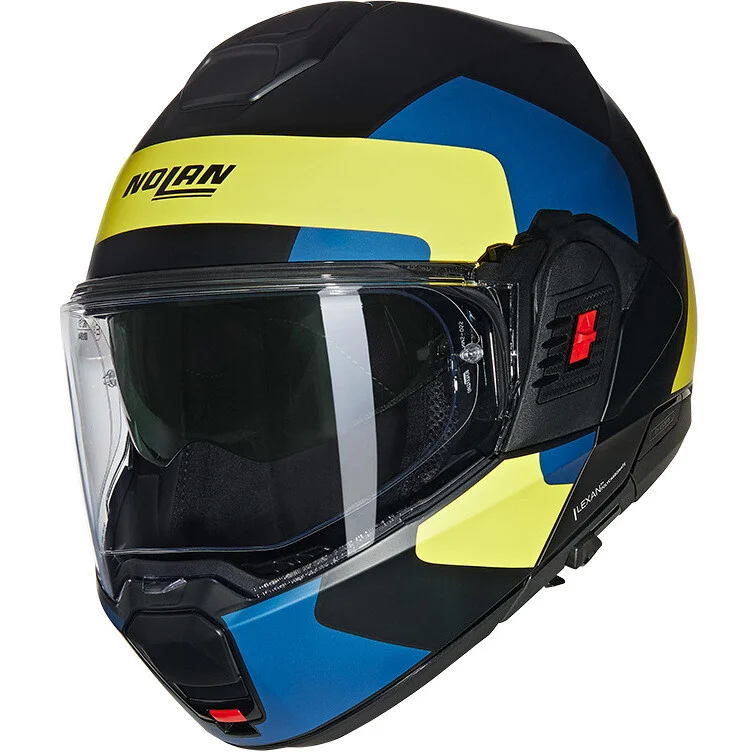 Casco Moto Modulare P/J Nolan N120-1 OMOCROMO 346 Nero Blu Giallo Opaco Promozione