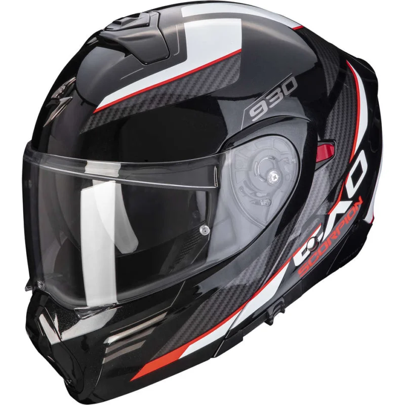 Nuova Collezione Casco Moto Modulare P/J Scorpion EXO-930 NAVIG Nero Metal Rosso