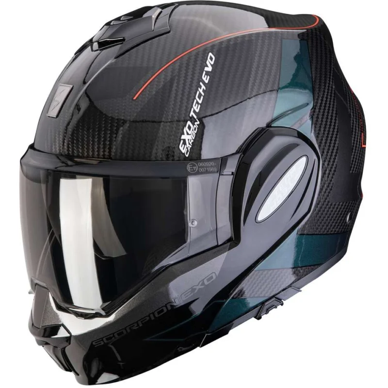 Casco Moto Modulare P/J Scorpion EXO-TECH EVO CARBON CAD Nero Verde Ultime Pezzi