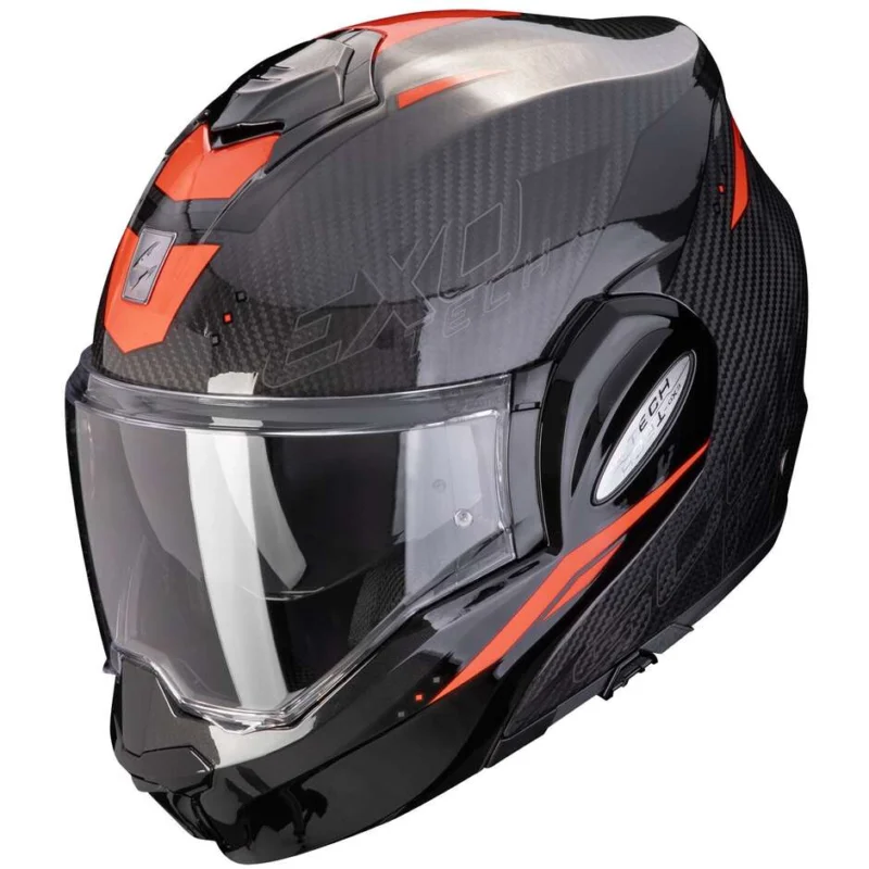Casco Moto Modulare P/J Scorpion EXO-TECH EVO CARBON ROVER Nero Rosso Spedizione Gratuita