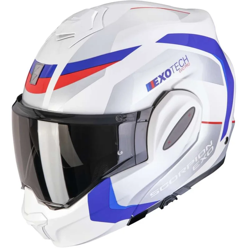 Solo Oggi Casco Moto Modulare P/J Scorpion EXO-TECH EVO PRO ACUTI Bianco Blu Rosso