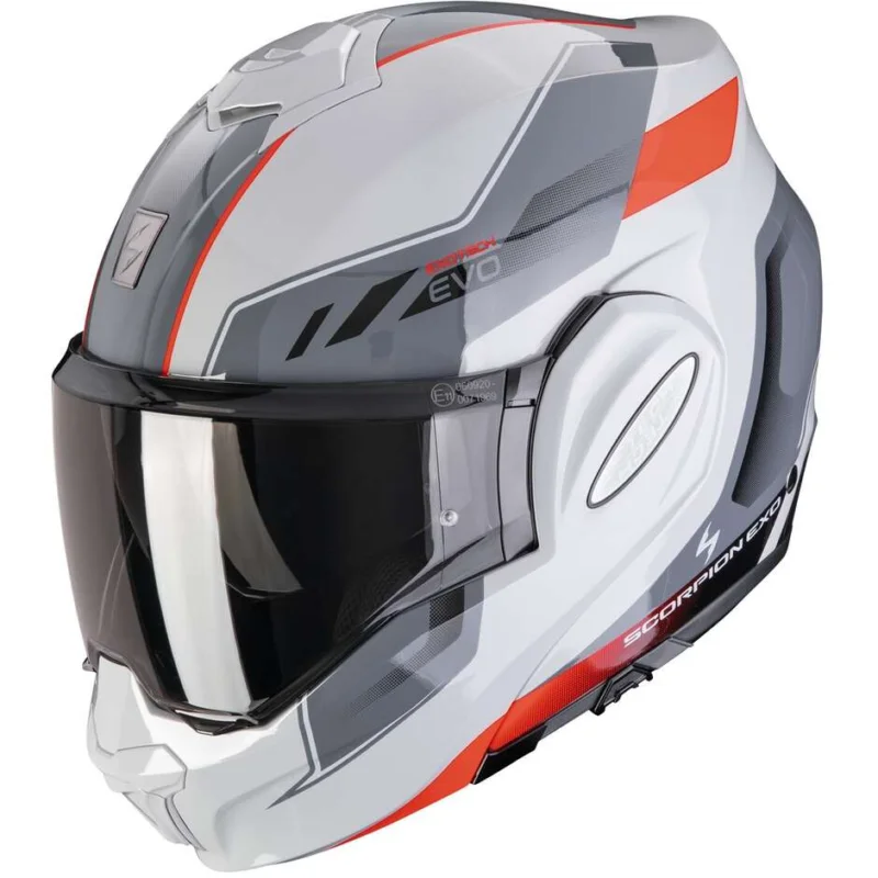 Economico Casco Moto Modulare P/J Scorpion EXO-TECH EVO SOCIUS Grigio Rosso