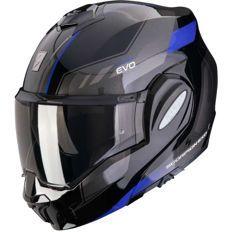 Casco Moto Modulare P/J Scorpion EXO-TECH EVO SOCIUS Nero Blu Reso Gratuito