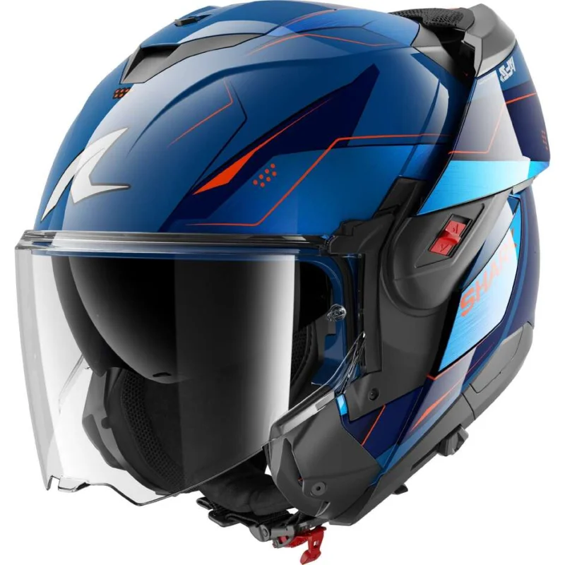 Casco Moto modulare P/J Shark OXO MEKARIUM Blu Cromo Arancio Occasione Imperdibile