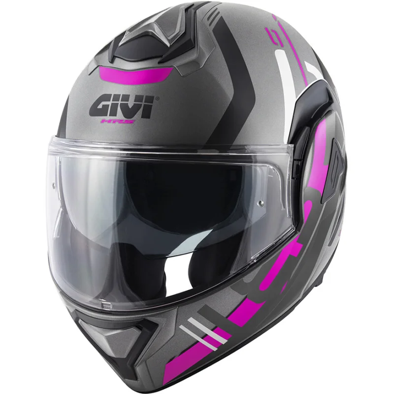 Casco Moto Modulare Ribaltabile P/J Givi X30PULSAR Titanio Opaco Nero Fucsia Promozione