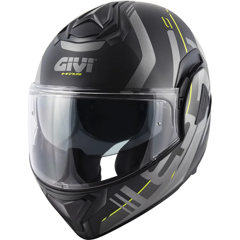 Professionale Casco Moto Modulare Ribatabile P/J Givi X30PULSAR Nero Opaco Titanio Giallo