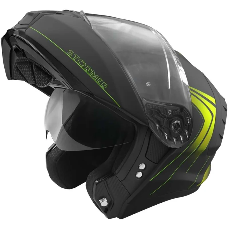 Economico Casco Moto Modulare Stormer BLOW ANGEL Nero Neon Giallo Opaco