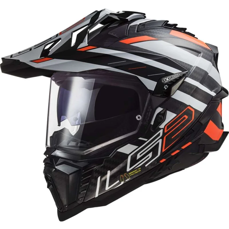 Casco Moto Turismo Off Road In Carbonio Ls2 MX701 EXPLORER C EDGE Nero Arancio Bianco Prezzo Ridotto