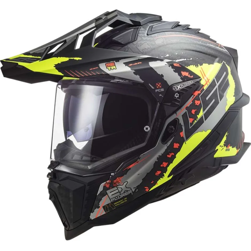 Solo Oggi Casco Moto Turismo Off Road In Carbonio Ls2 MX701 EXPLORER C EXTEND Giallo Fluo Opaco