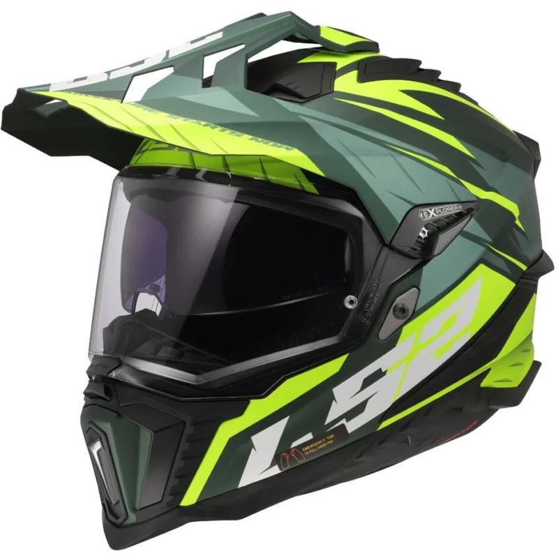 Casco Moto Turismo Off Road Ls2 MX701 EXPLORER HPFC SPIRE Verde Giallo Fluo Ultima Occasione