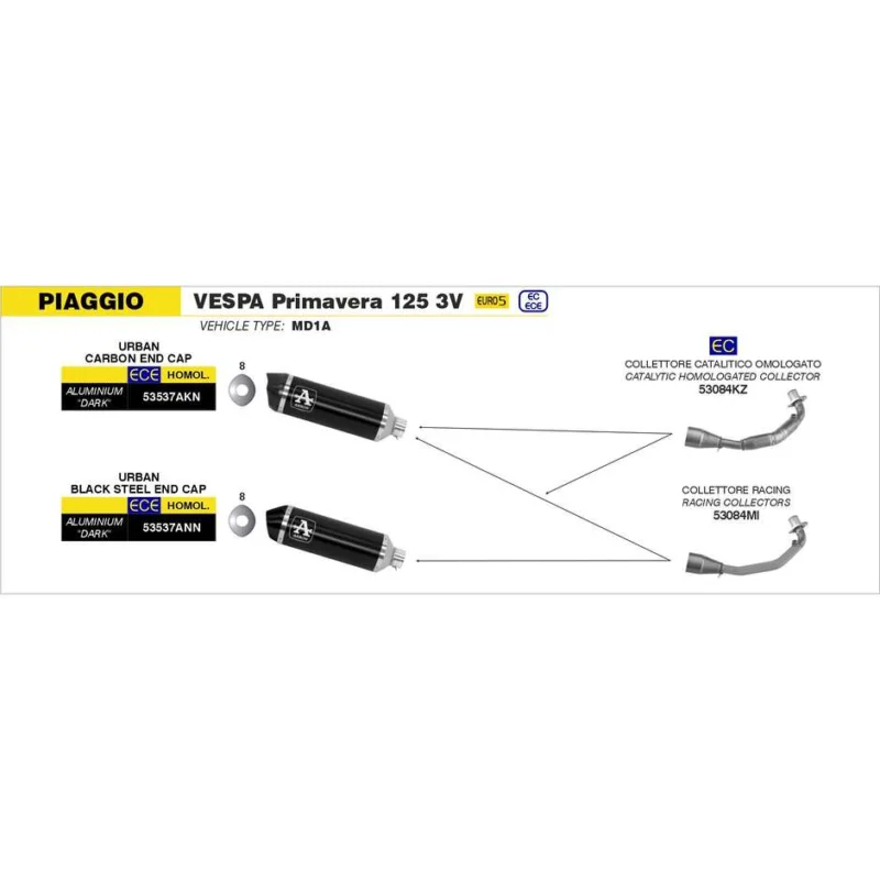 Bestseller Collettore Catalitico Omologato per scarico Urban Piaggio VESPA Primavera 125 3V 2021/2023
