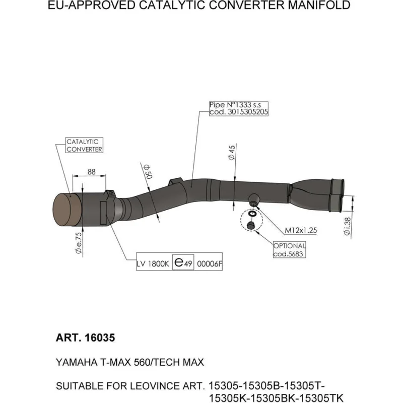 Collettore del Convertitore Catalitico LeoVince 16035 Specifico Per YAMAHA T-MAX560/Tech Max (20-23) Popolare