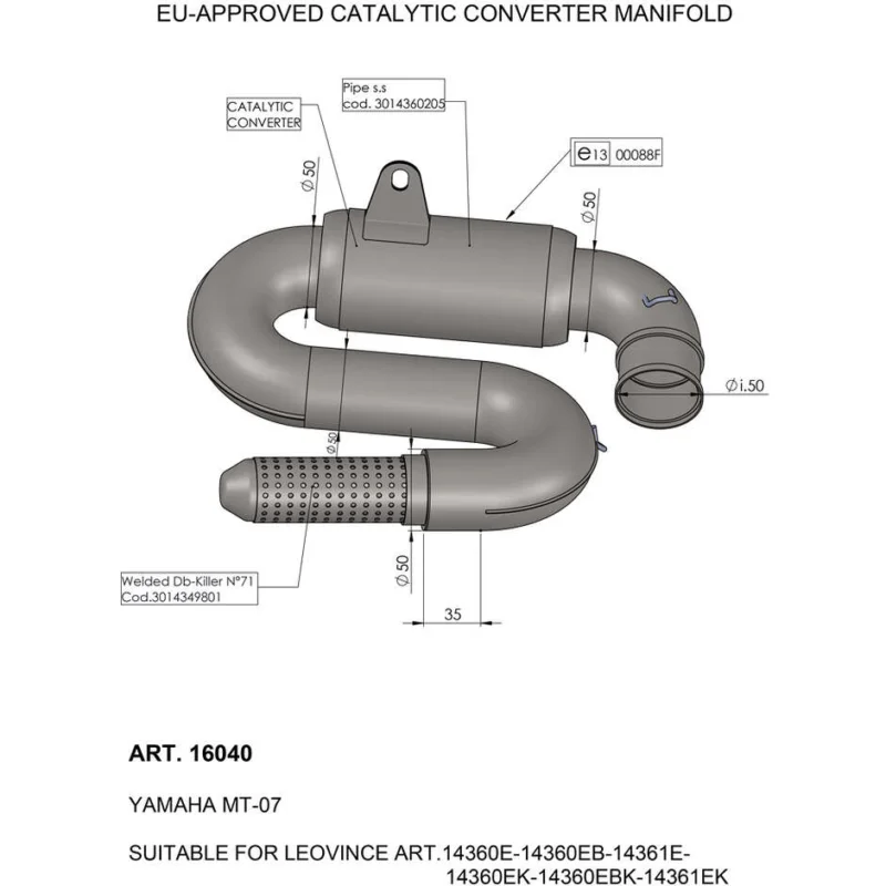 Più Venduto Collettore del Convertitore Catalitico Leovince 16040 Specifico Per YAMAHA MT-07 (21-24); XSR700 (21-25); YZF-R7 (22-25); Tracer7/GT (21-22)