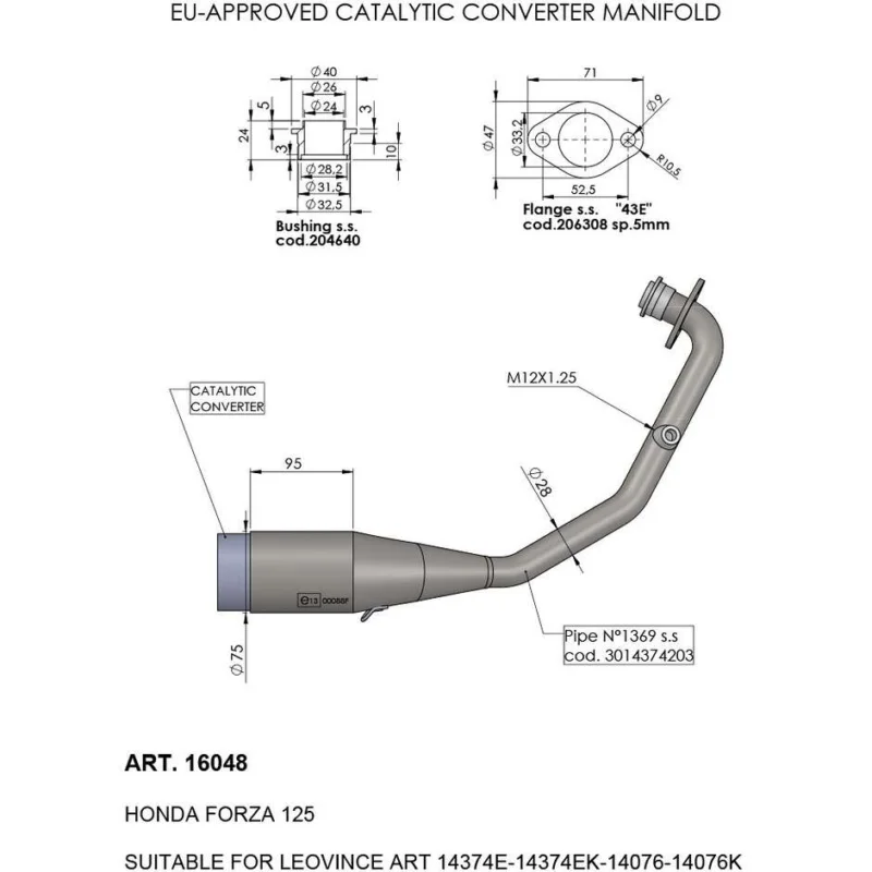 Collettore del Convertitore Catalitico Leovince 16048 Specifico Per HONDA Forza125 ABS (21-24) Bestseller