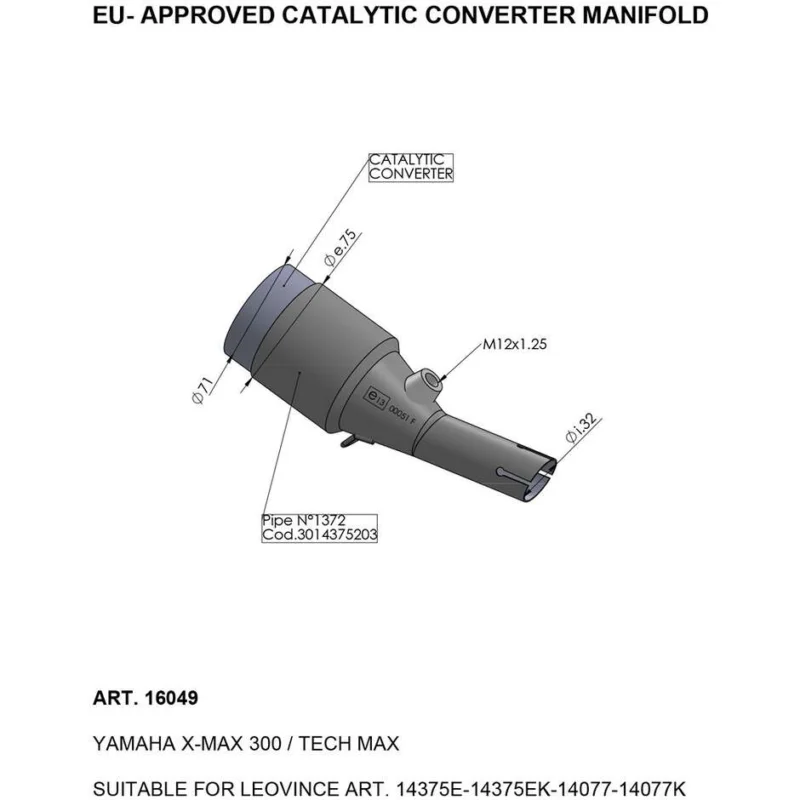 Spedito Oggi Collettore del Convertitore Catalitico Leovince 16049 Specifico Per YAMAHA X-MAX300/Tech Max (21-24)