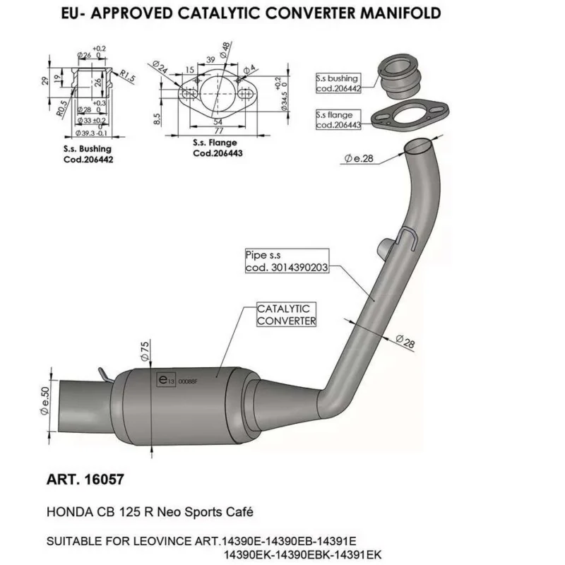 Popolare Collettore del Convertitore Catalitico Leovince 16057 Specifico Per HONDA CB125R Neo Sports Cafe ABS (21-24)