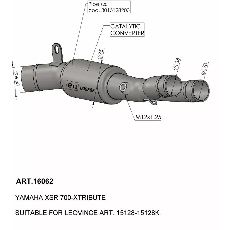 Collettore del Convertitore Catalitico Leovince 16062 Specifico Per YAMAHA XSR700 (21-24) Vendita Finale