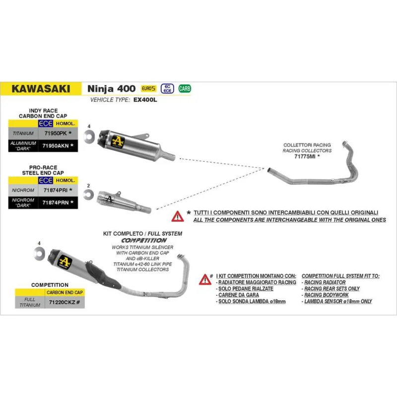 Collettori Racing Kawasaki NINJA 400 2023 > Saldi