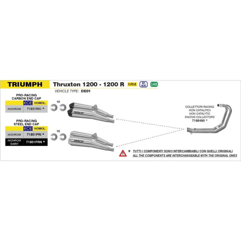 Collettori Racing non catalitici Triumph THRUXTON 1200 / 1200 R 2016/2020 Occasione