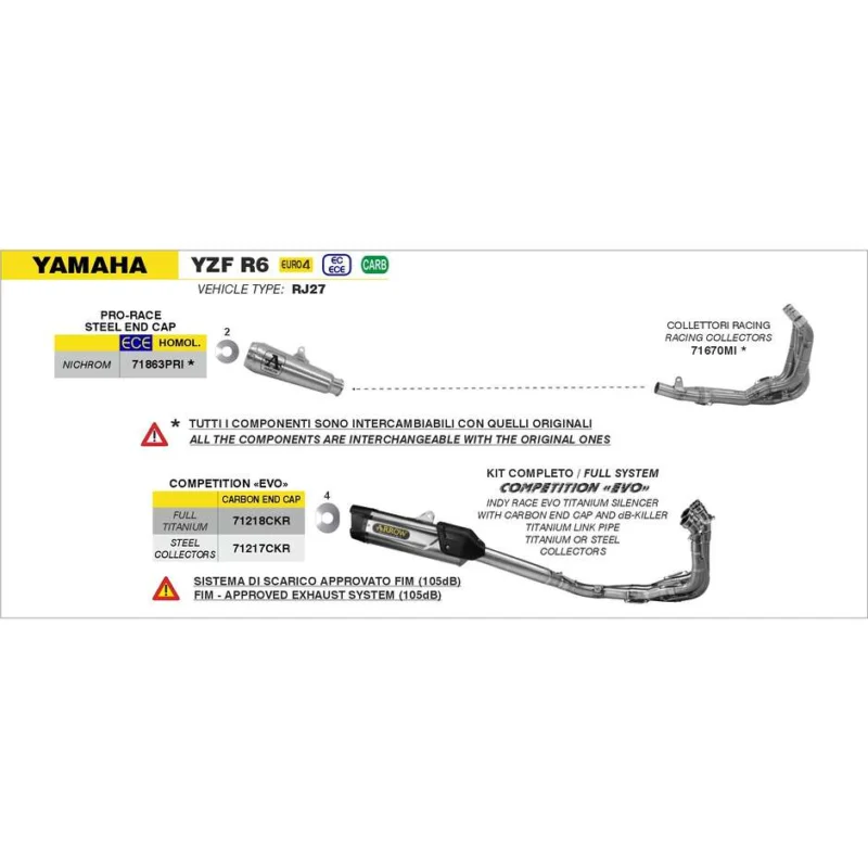 Collettori Racing Yamaha YZF R6 2017/2024 Spedizione Espresso