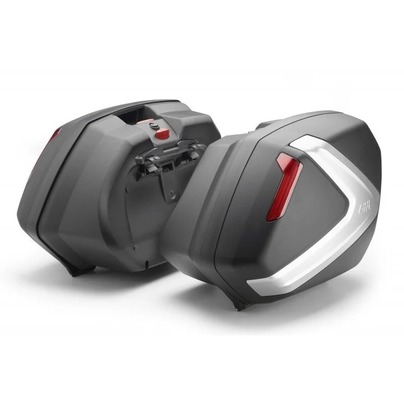 Offerta Coppia di Valigie Laterali Givi V37N Monokey Side 37 Lt. Nere Cover Argento Opaco Catadiottri Rossi