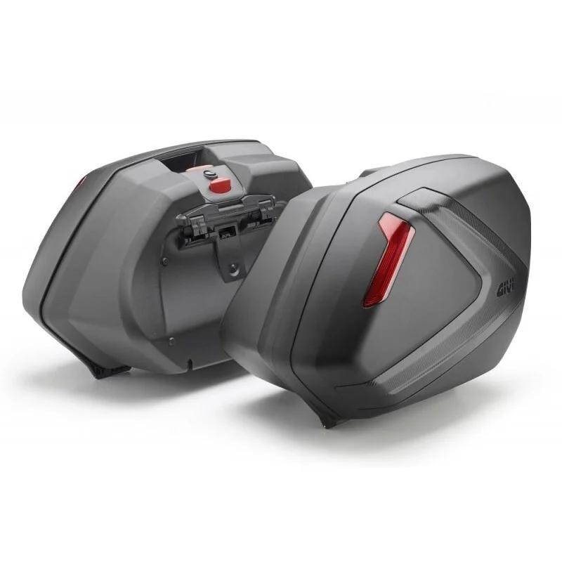 Coppia di Valigie Laterali Givi V37NN Monokey Side 37 Lt. Nere Cover Carbon Look Catadiottri Rossi Promozione