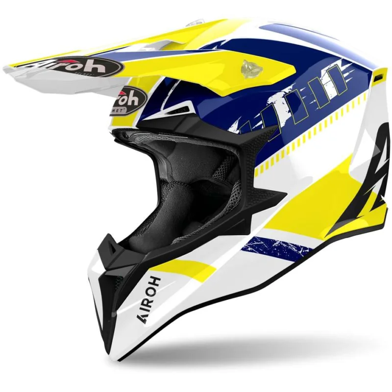 Subito Disponibile Airoh WRAAAP FEEL Yellow Blue Cross Enduro Motorcycle Helmet