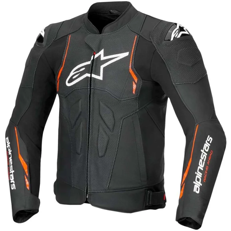 Novità Alpinestars DUSK AIRFLOW Leather Motorcycle Jacket Black Fluorescent Red