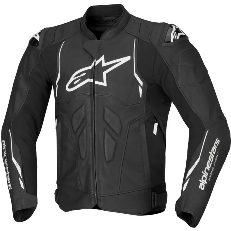 Alpinestars DUSK Leather Motorcycle Jacket Black White Popolare