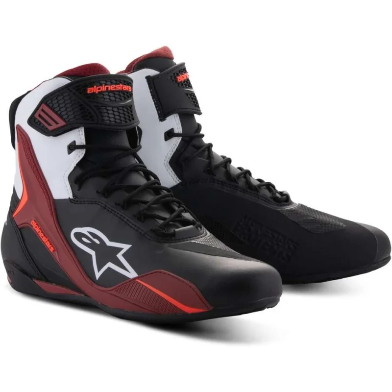Alpinestars FASTER-4 Motorcycle Shoes Black White Dark Red Prezzo Conveniente